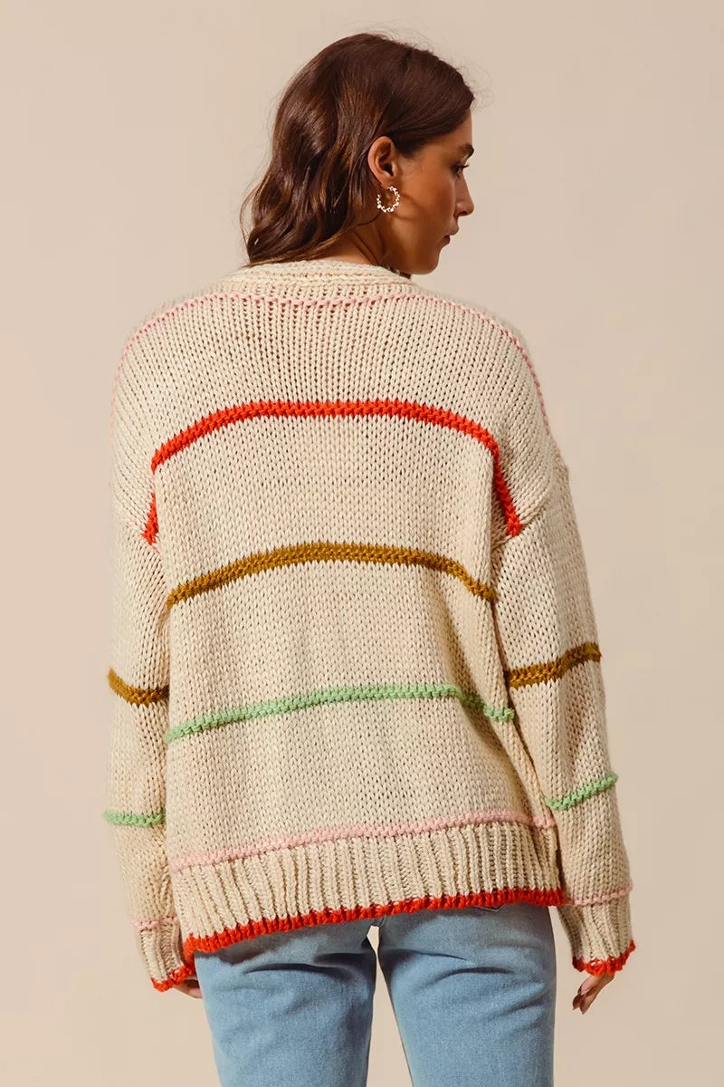 SO ME Loose Fit Multi Stripe Open Front Cardigan by FitiqueFit