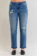 Judy Blue Full Size Mid Rise Bf Patch & Repair Destroy Release Hem Jeans Plus Size by Wild and Free Boutique