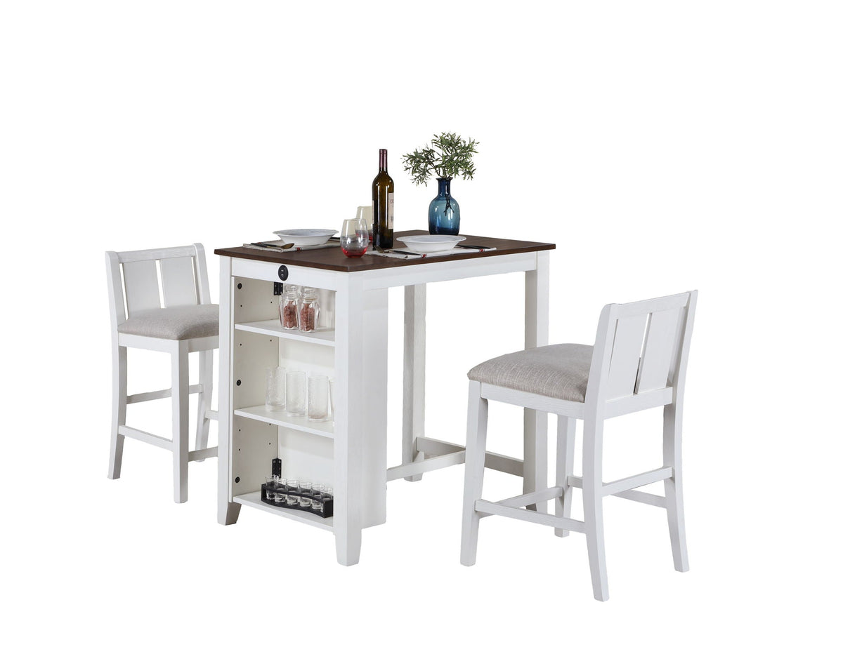 Graham - 3 Piece Small Space Counter Height Dining Table With Shelves And 2 Chairs (Set of 3) by Unique Piece Furniture