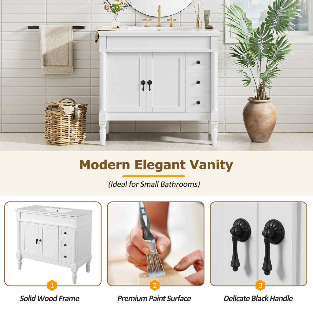 Bathroom Vanity With Ceramic Sink, 2 Doors 3 Drawers, Soft Close Design by Unique Piece Furniture