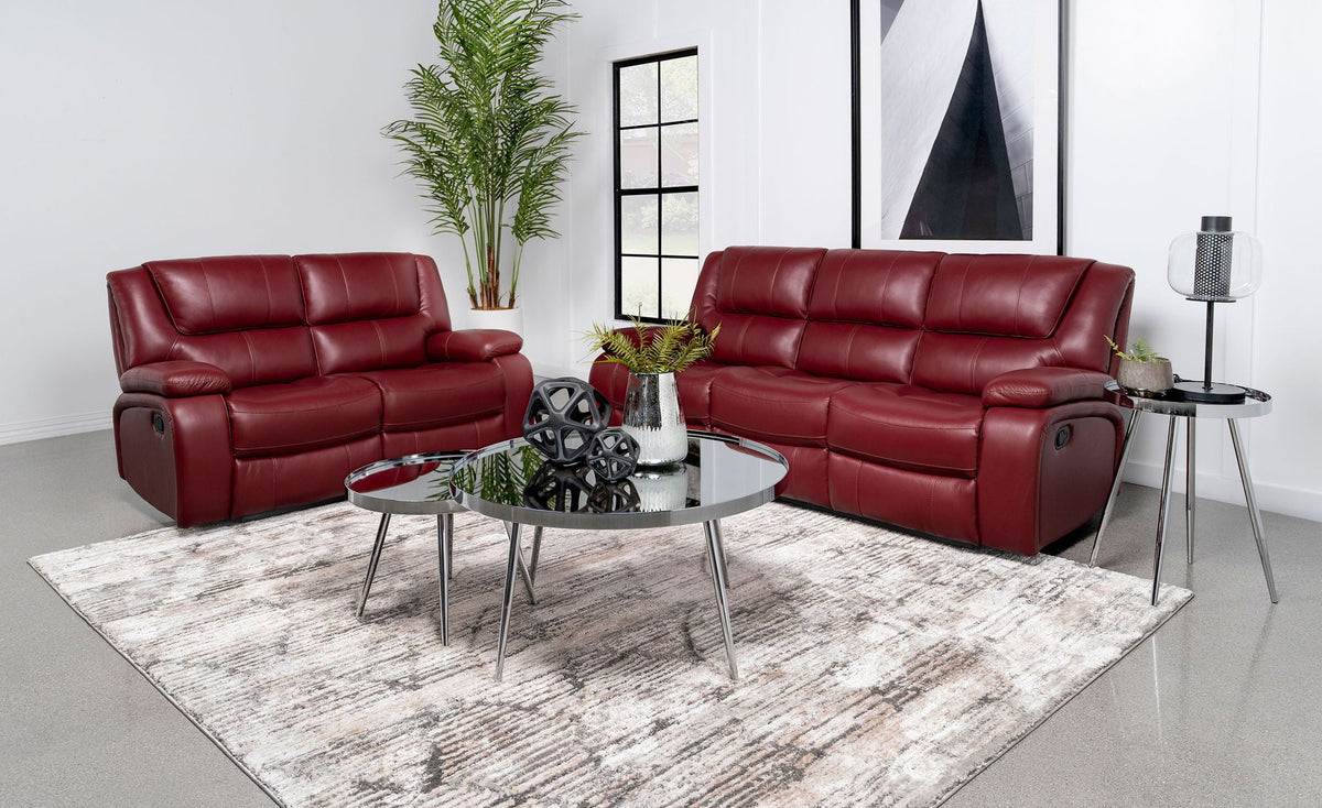 Camila 2-piece Upholstered Reclining Sofa Set Red by Unique Piece Furniture