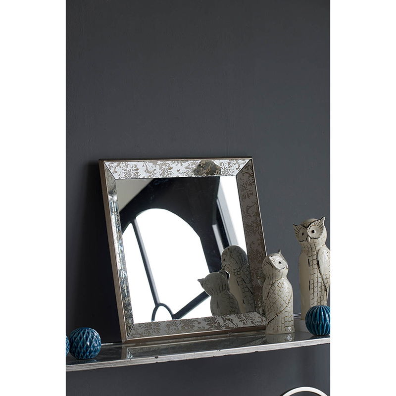 Antique Rectangle Mirror With Floral Accents, Mirrored Display Tray, Hanging Wall Mirror by Unique Piece Furniture