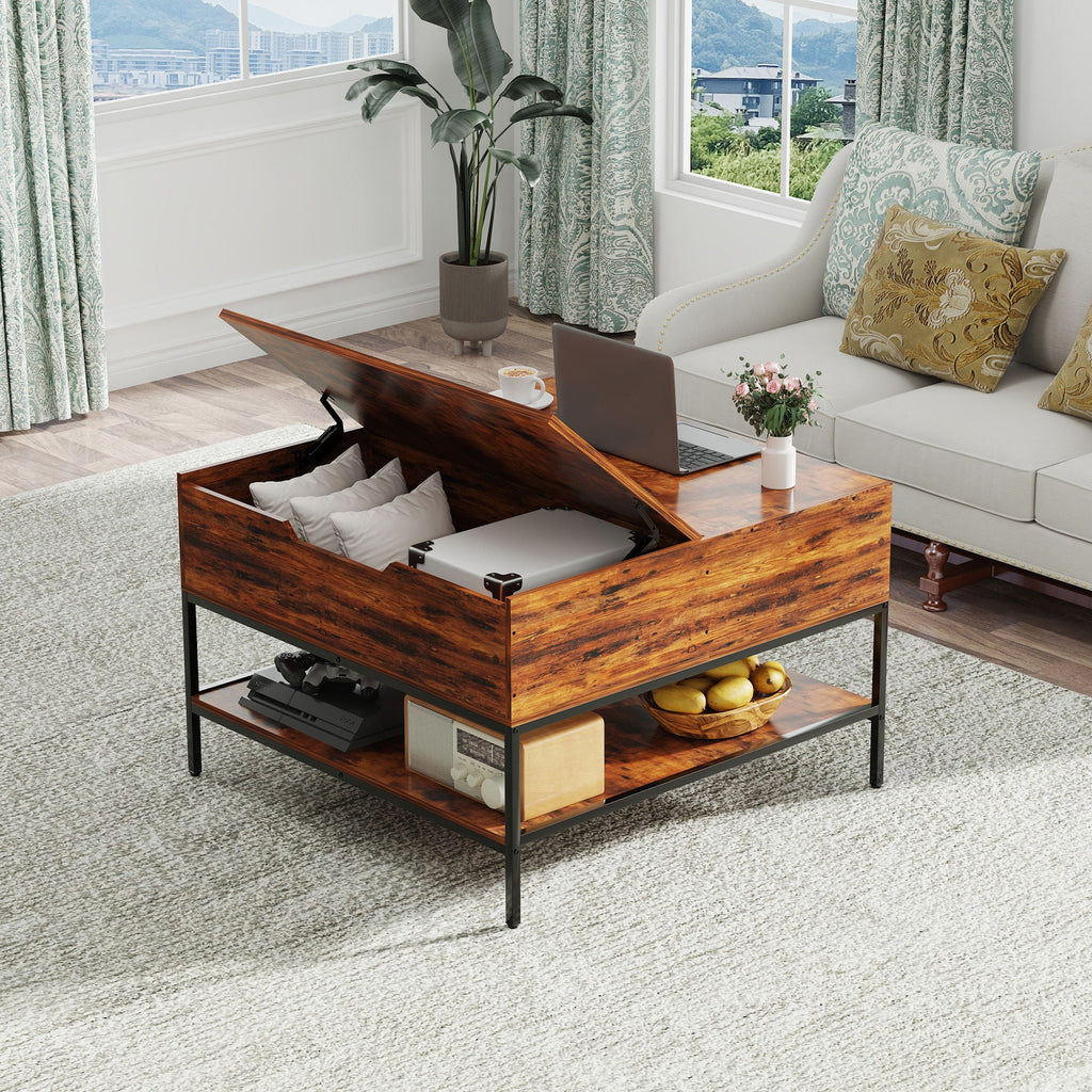Rustic Flip Top Coffee Table With Hidden Storage - Black / Brown by Unique Piece Furniture