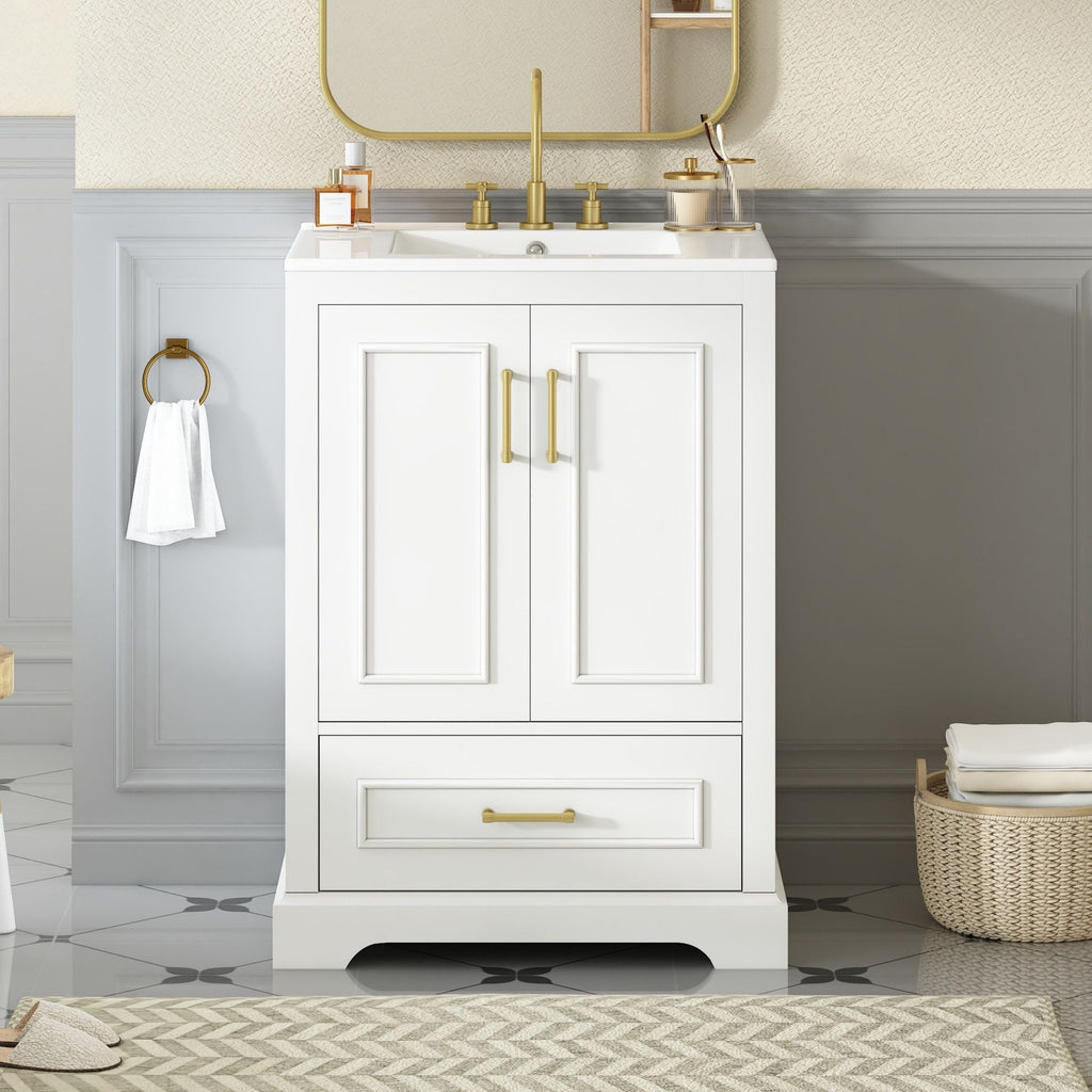 Bathroom Vanity With Sink, 1 Divided Drawer And 2 Soft Close Doors With Double Shelf by Unique Piece Furniture