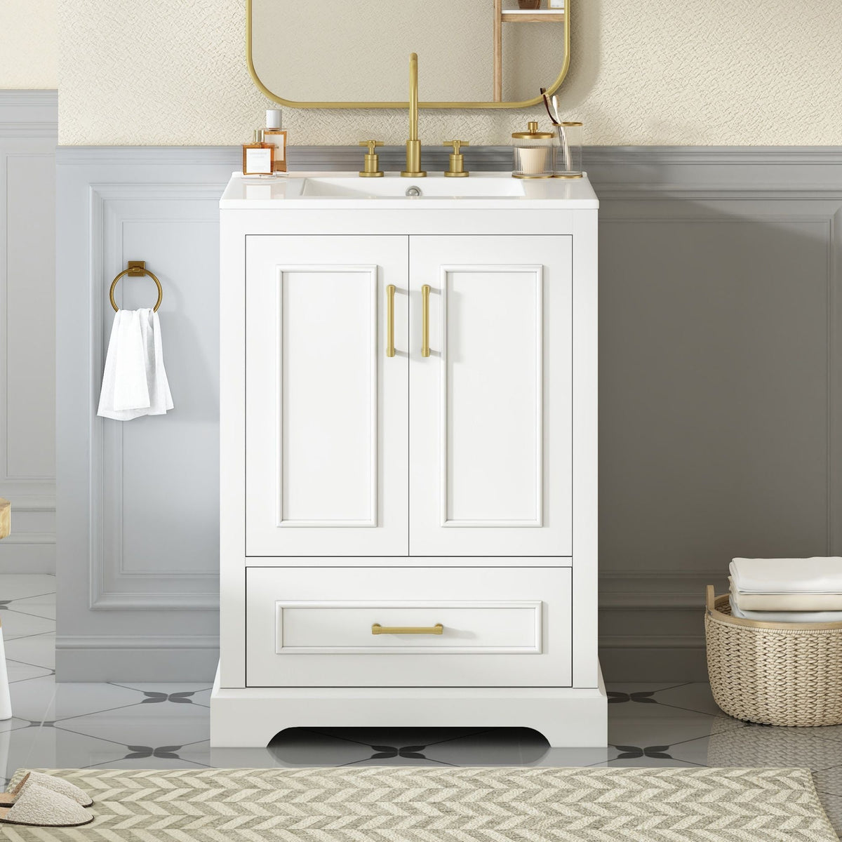 Bathroom Vanity With Sink, 1 Divided Drawer And 2 Soft Close Doors With Double Shelf by Unique Piece Furniture