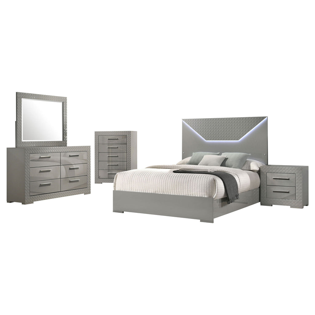 Ives 5-piece Queen Bedroom Set Grey High Gloss by Unique Piece Furniture