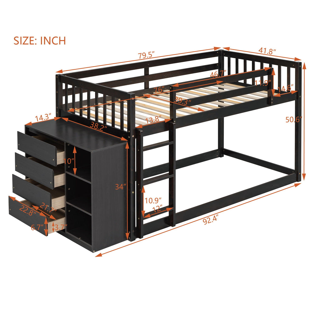 Bunk Bed With 4 Drawers And 3 Shelves by Unique Piece Furniture