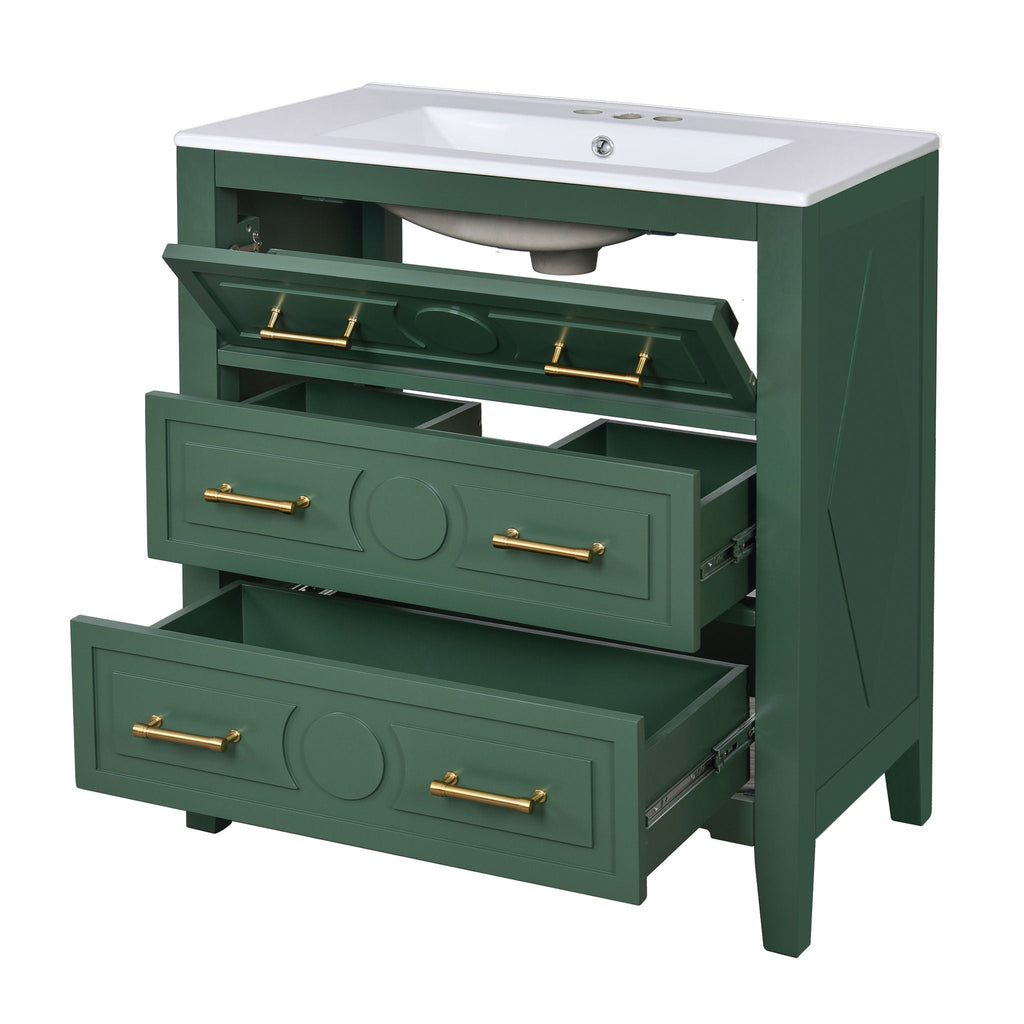 Retro Bathroom Vanity With Sink Combo, Free Standing Single Set With 3 Drawers by Unique Piece Furniture