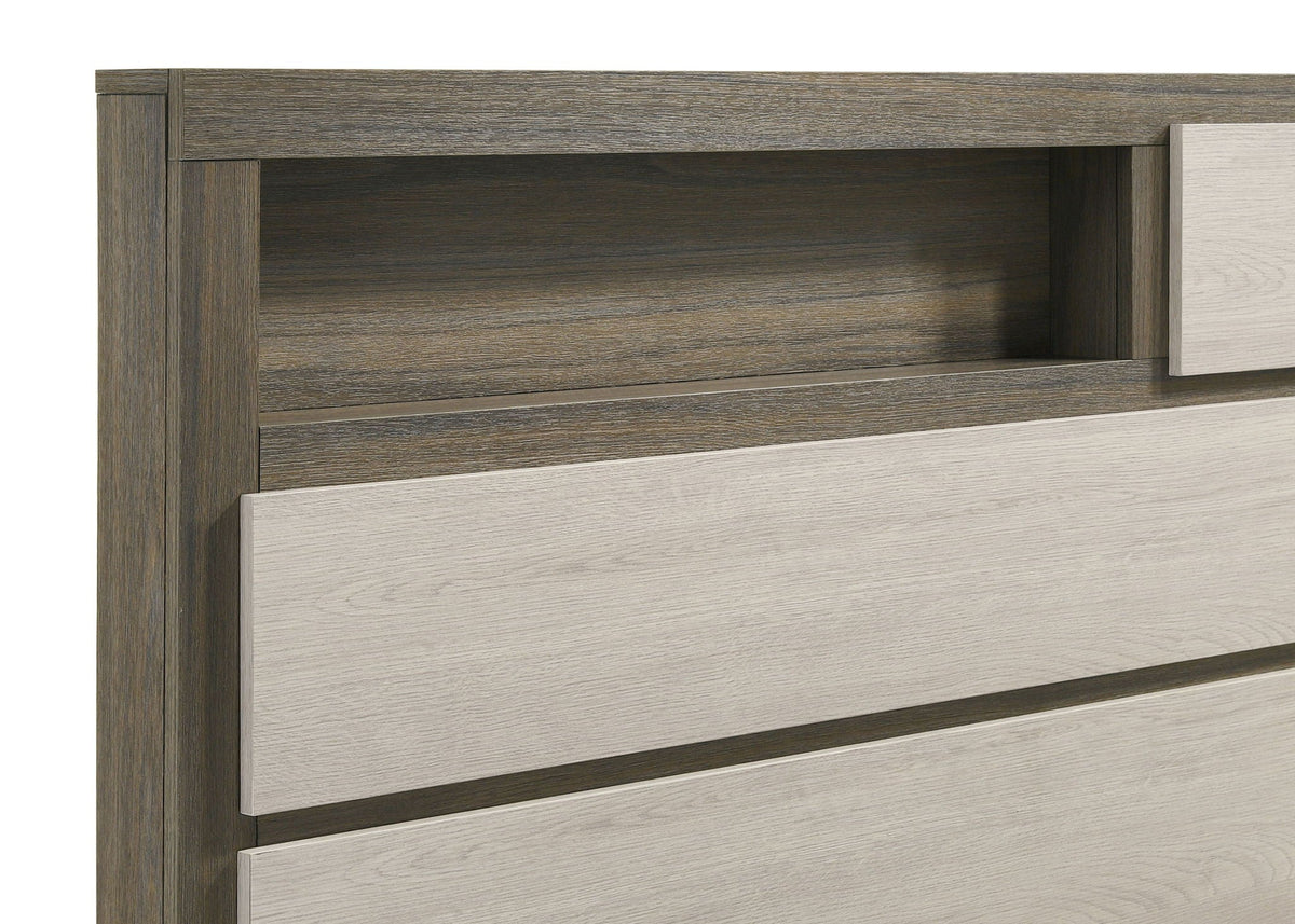 Fenwick Queen Bed Bookcase Headboard Grey Oak by Unique Piece Furniture