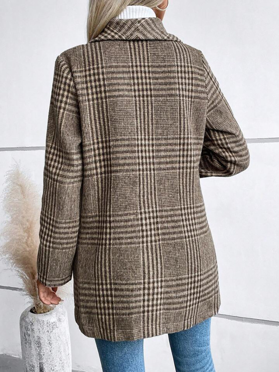 Plaid Collared Neck Long Sleeve Jacket by Wild and Free Boutique
