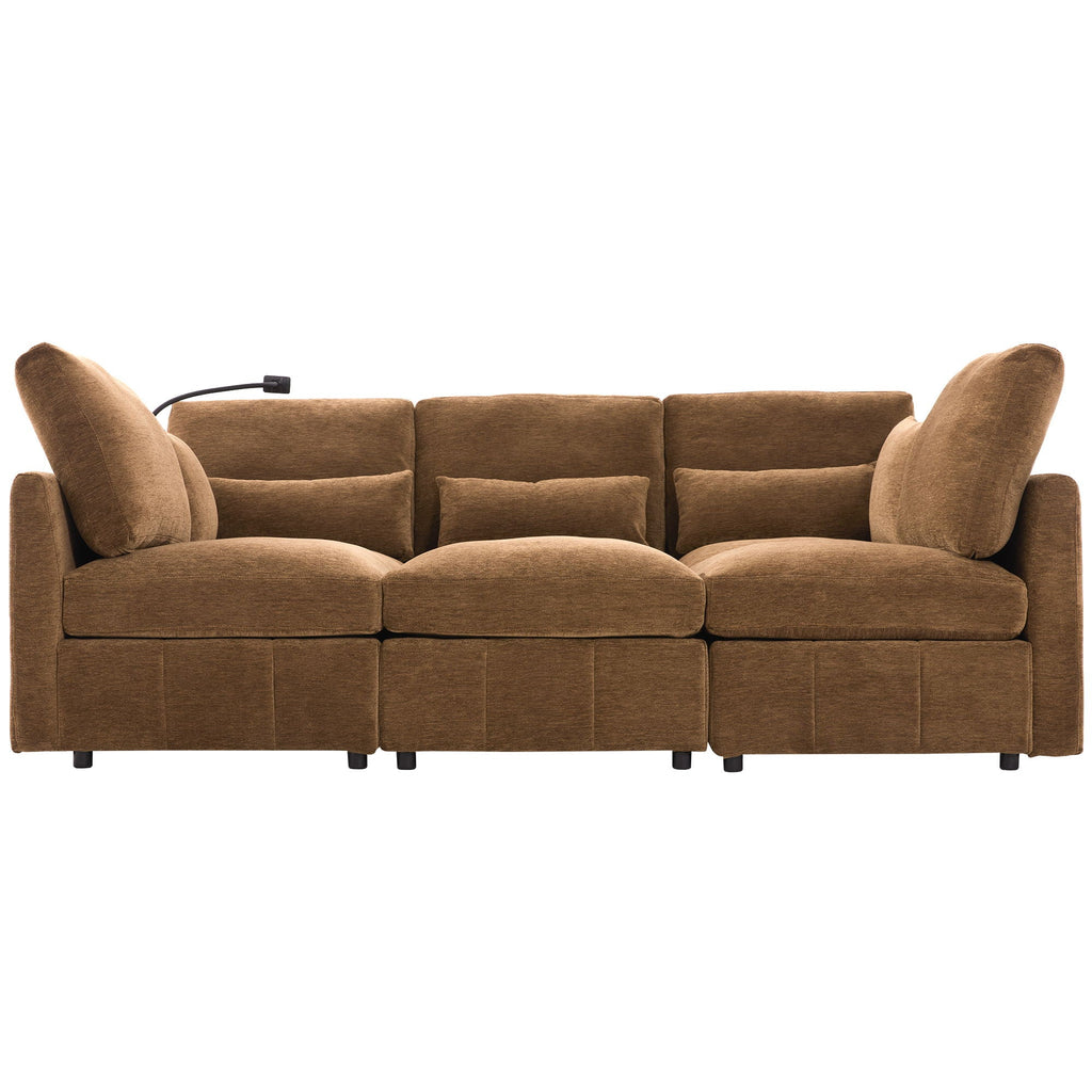 Modern Modular U-Shaped Sofa Bed With Movable Ottoman, USB Ports, Phone Holder by Unique Piece Furniture