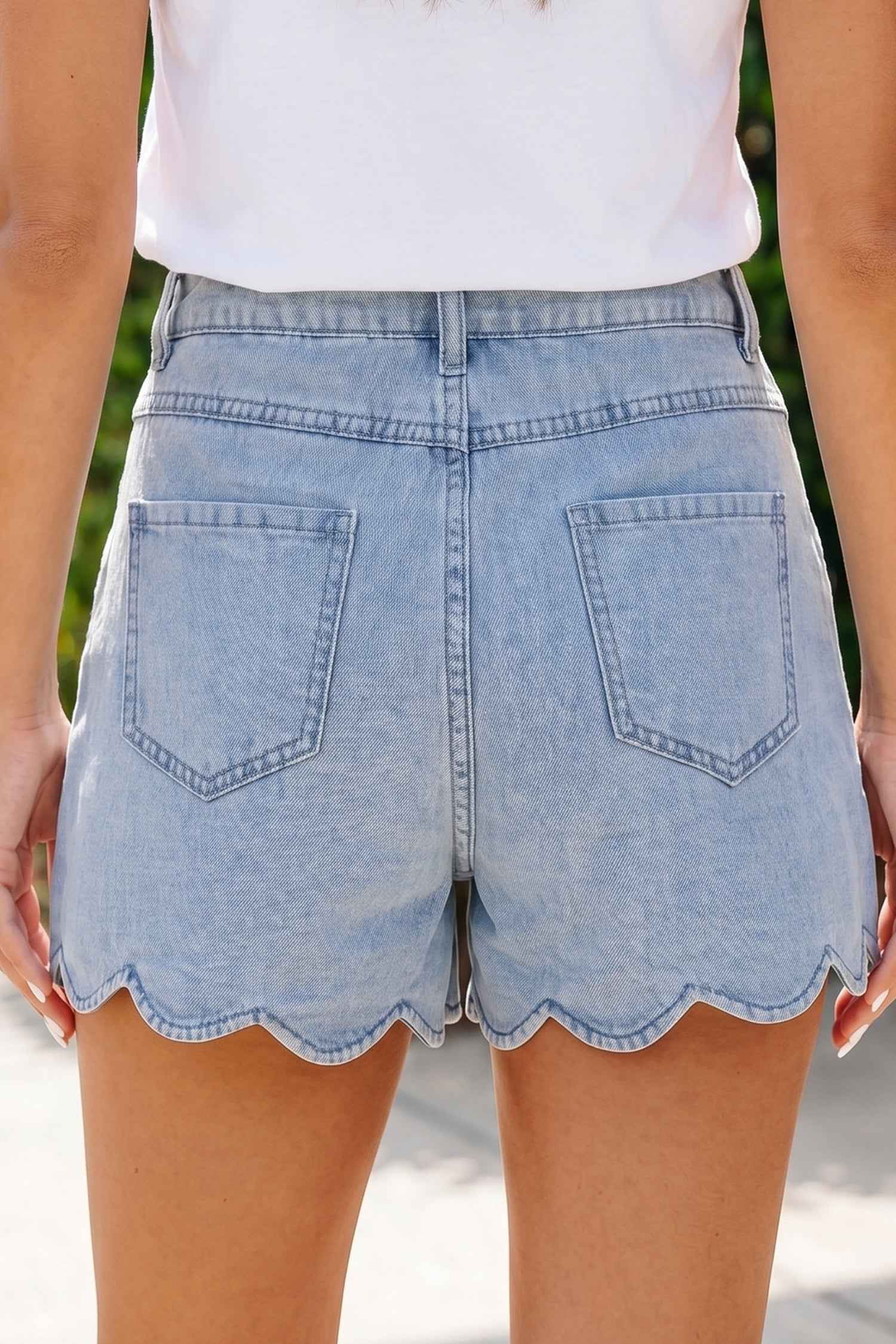 Myosotis Solid Color Scalloped Trim Casual Denim Shorts by Dear-Lover Dropshipping