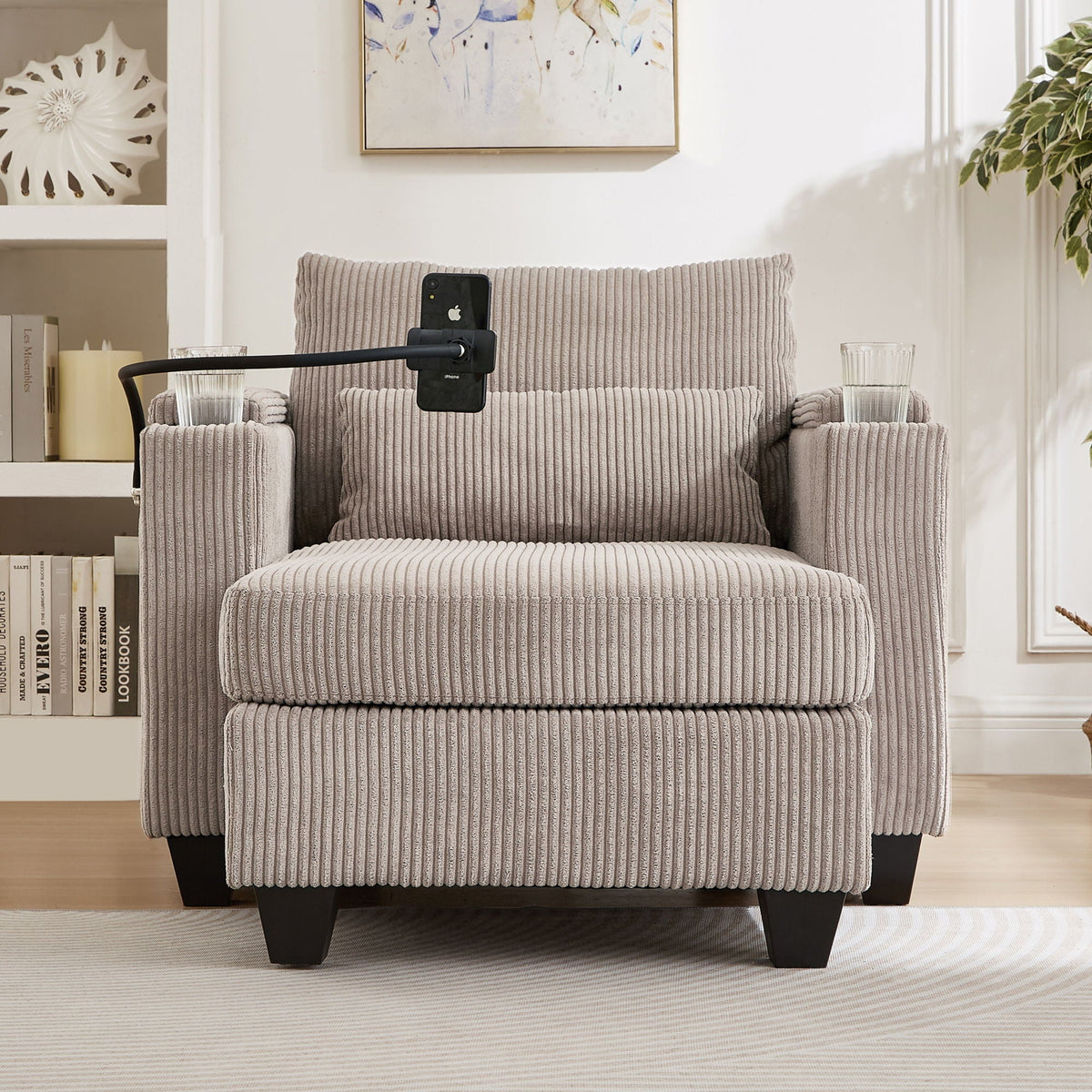 Convertible Chaise Lounge Sofa Chair With USB Ports, Cup Holders, Phone Holder And Storage by Unique Piece Furniture