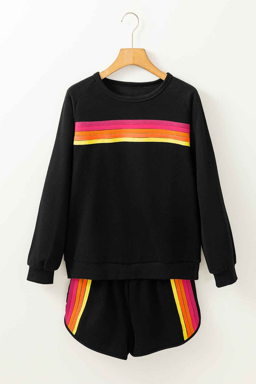 Black Striped Accent Pullover and Shorts Two Piece Casual Set by Wild and Free Boutique