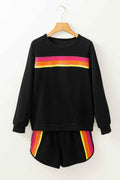 Black Striped Accent Pullover and Shorts Two Piece Casual Set by Wild and Free Boutique