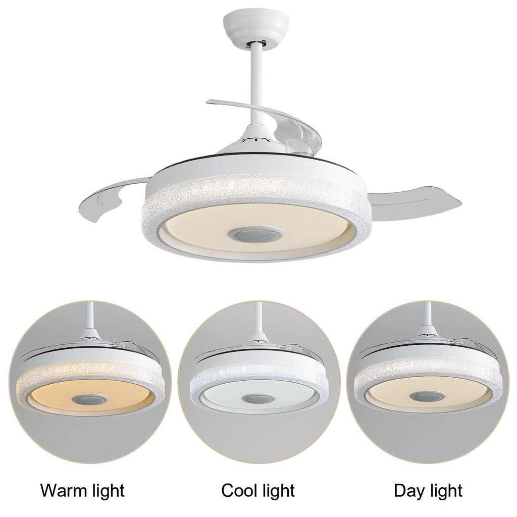 Invisible Ceiling Fan With Remote Control And 36W LED Light, 120V DC Motor, 3 Blades - White by Unique Piece Furniture