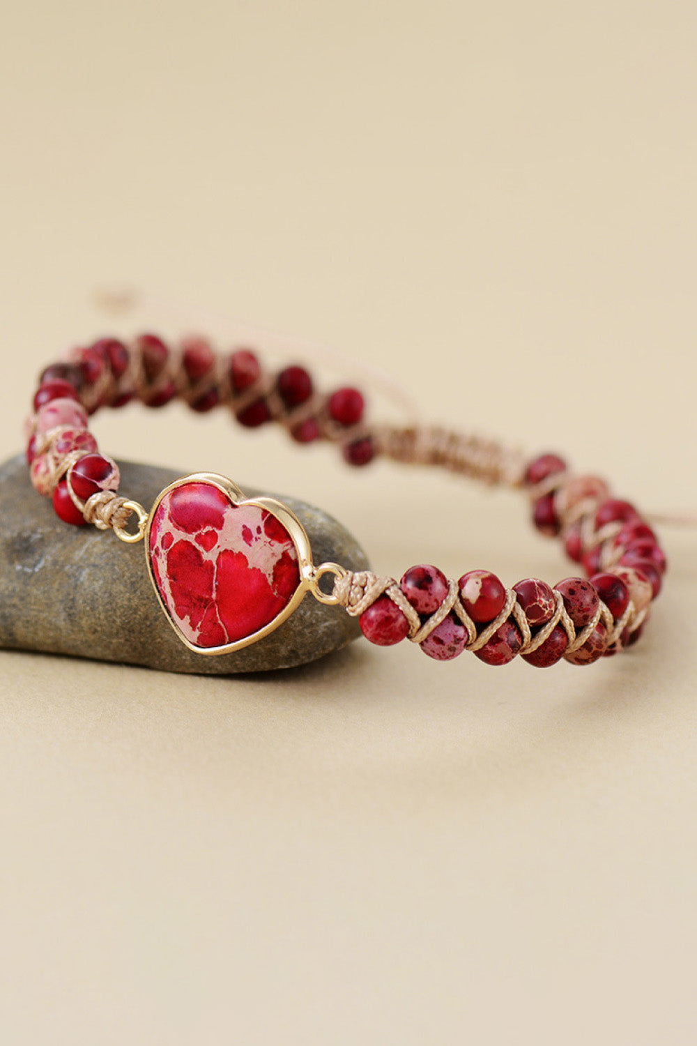 Handmade Heart Shape Natural Stone Bracelet by Wild and Free Boutique