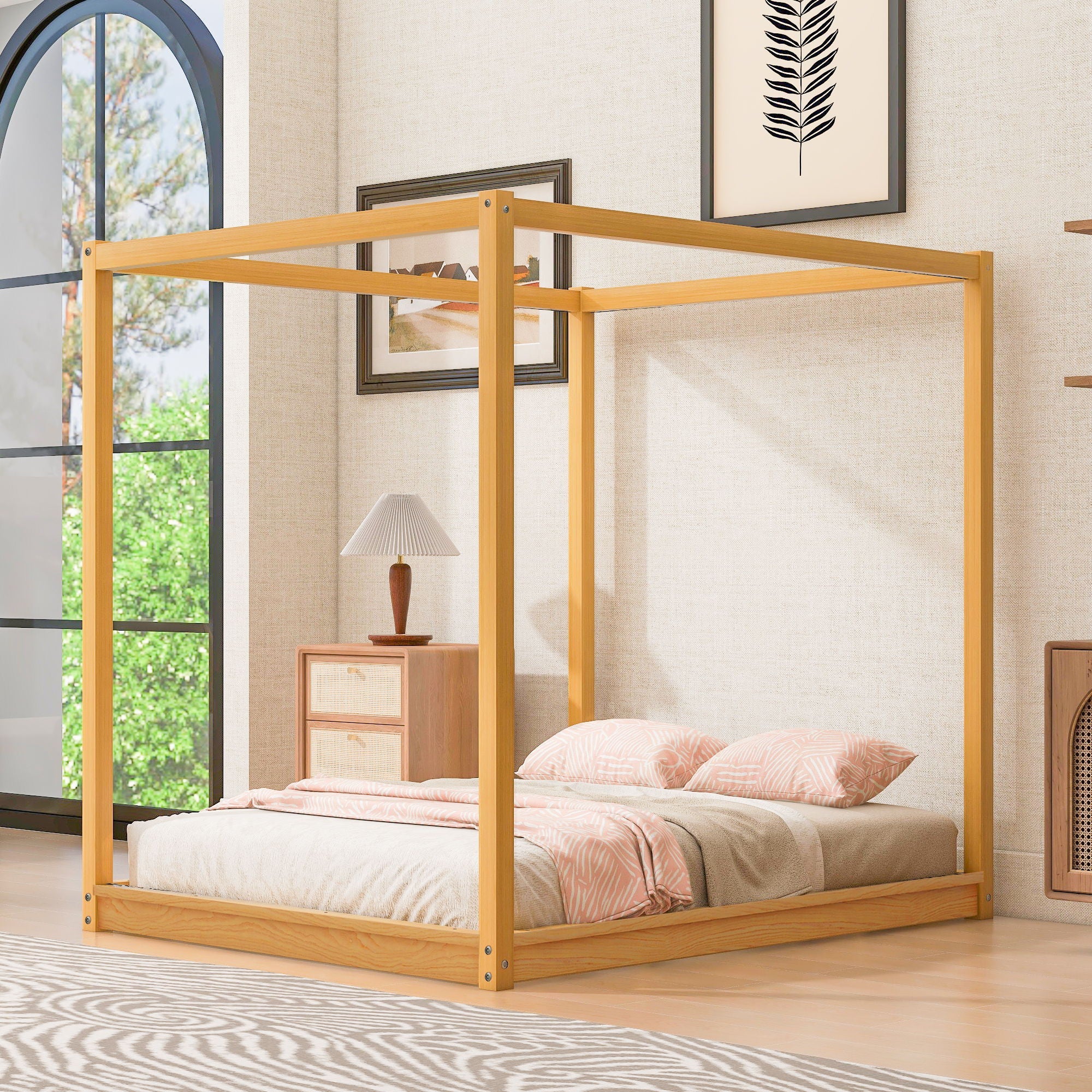 Wood Canopy Platform Bed With Support Legs And Airflow Slats by Unique Piece Furniture