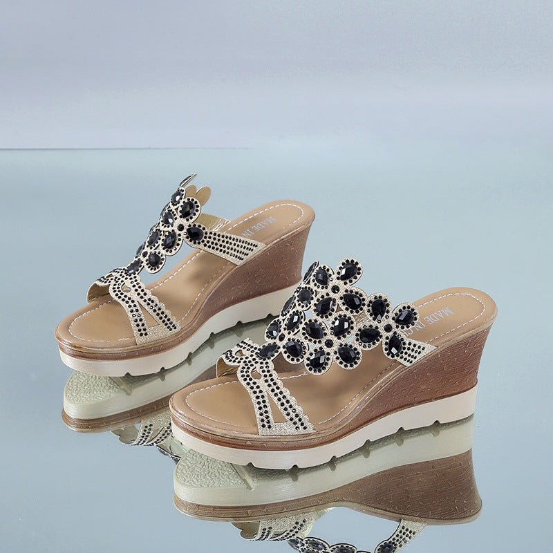 Rhinestone Platform Sandals and Slippers with Heels by Trendy Attic Store01