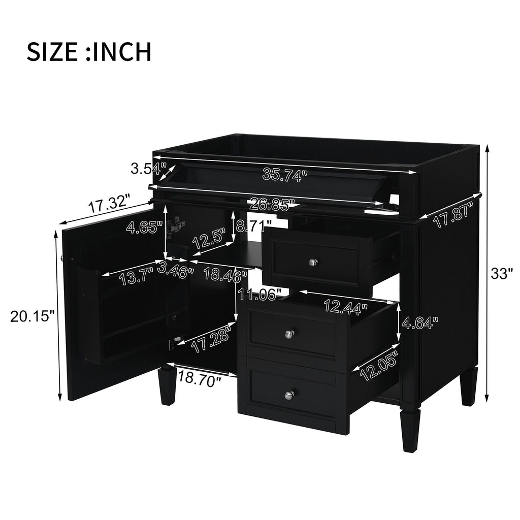 Bathroom Vanity With 2 Drawers And Tip-Out Drawer, Storage Cabinet by Unique Piece Furniture