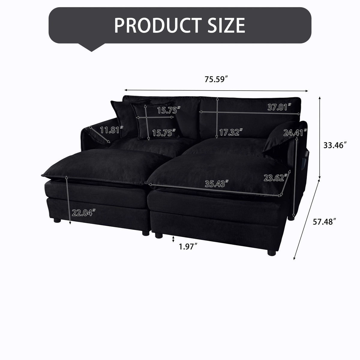 Modern Comfy Deep Seat Modular Sectional Sofa Cloud Couch With Ottoman by Unique Piece Furniture