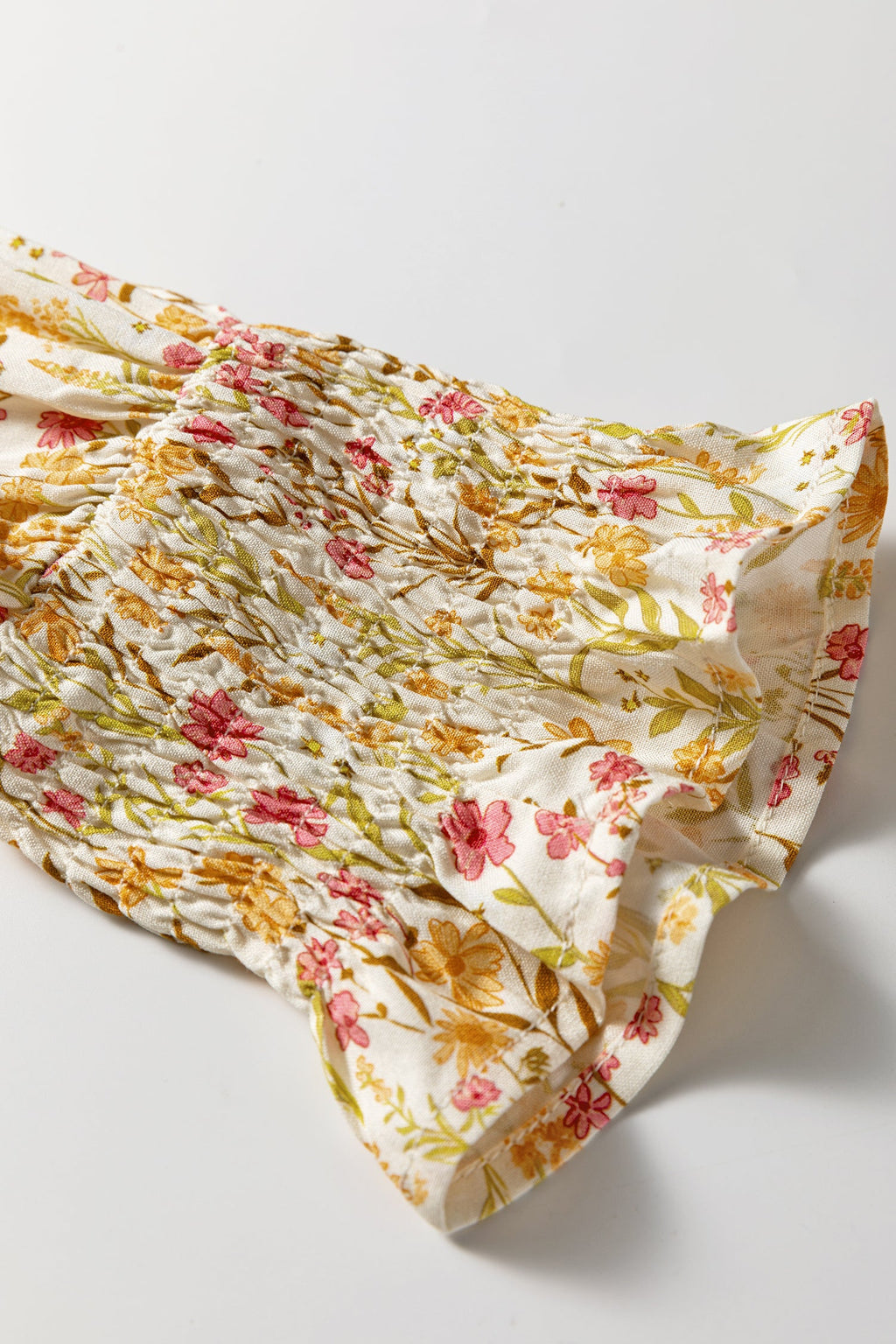 Yellow Floral Print Frilly Trim Smocked Cuff Long Sleeve Loose Shirt Dress by Wild and Free Boutique