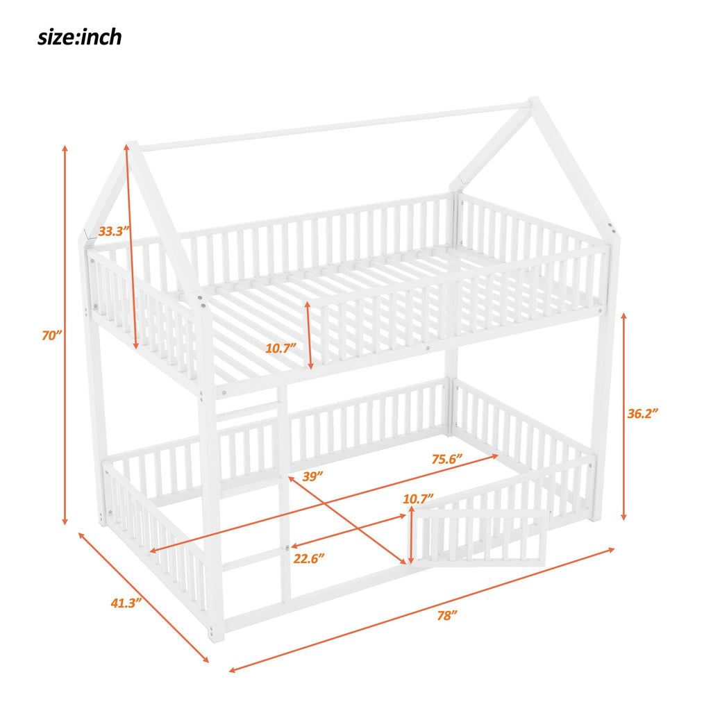 Metal House Bunk Bed With Fence And Door by Unique Piece Furniture