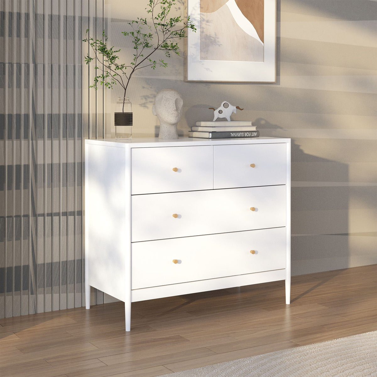4 Drawer Kids Dresser With Antique Brass Pulls - White by Unique Piece Furniture