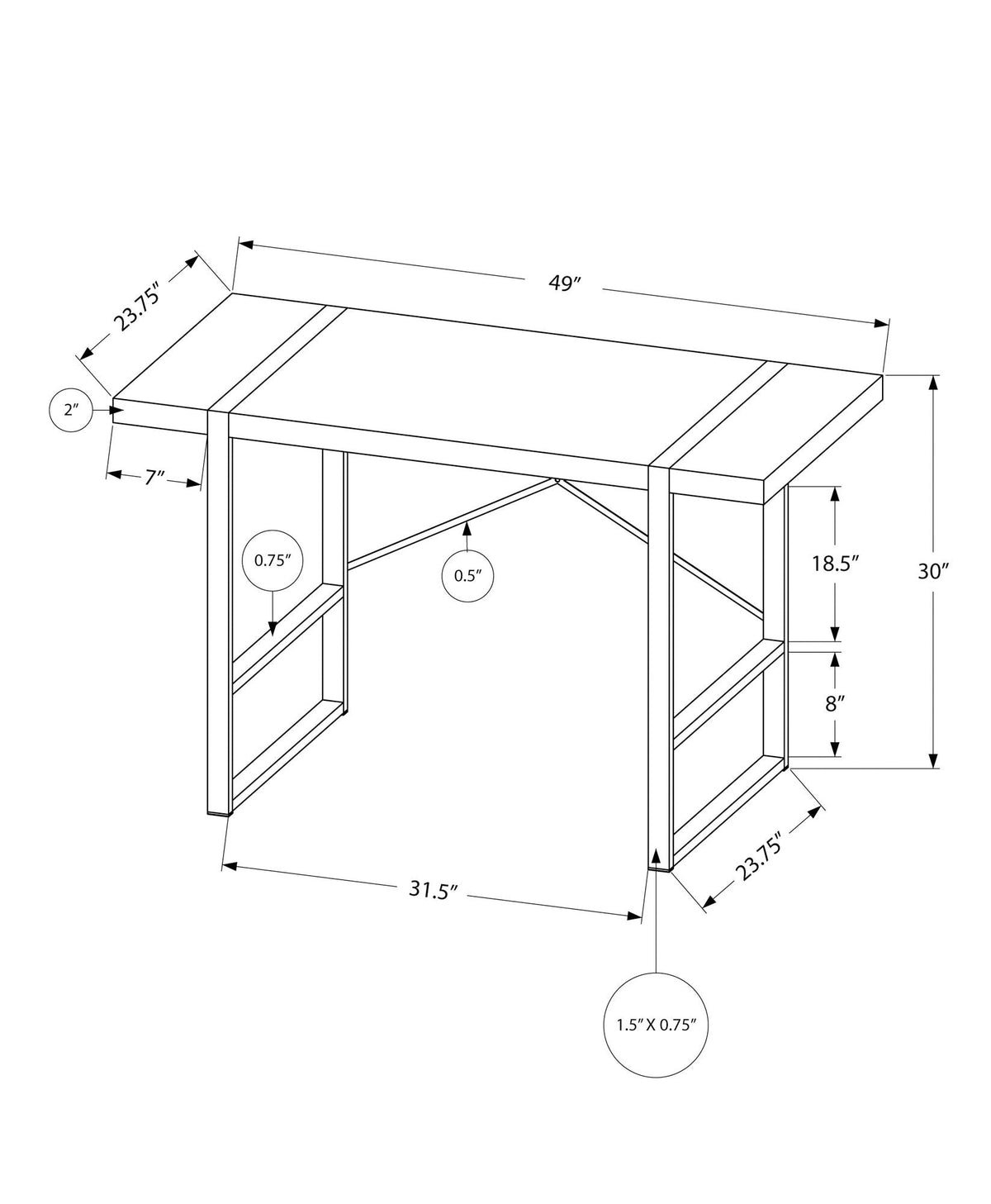 Computer Desk For Home Office, Laptop, Modern Convenient Design - Gray by Unique Piece Furniture