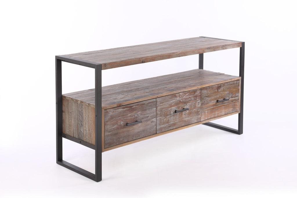 Reclaimed Wood Media TV Console Table With 3 Drarwer, Open Shelf - Antique Gray by Unique Piece Furniture
