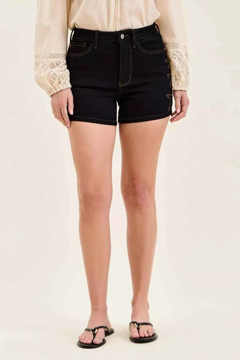 Judy Blue High Waist Slim Denim Short with Star Studded by Wild and Free Boutique