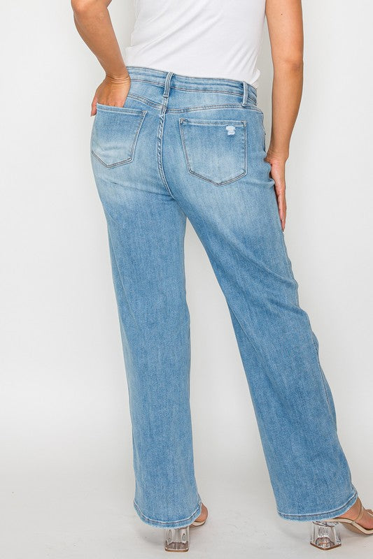 bytos Full Size Distressed High Rise Straight Jeans by Wild and Free Boutique