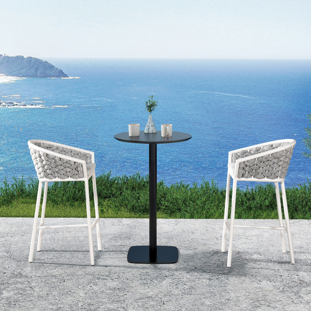 Rowan - Rope Barrel Low Back Patio Counter Stool (Set of 2) - Optic White by Unique Piece Furniture