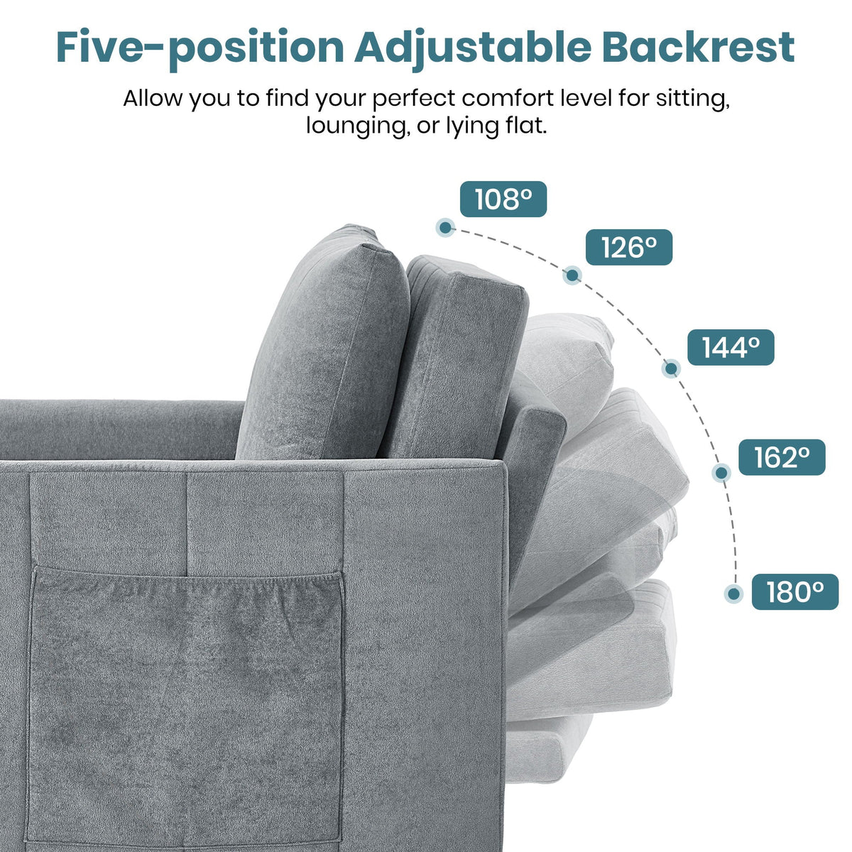 Upholstered Convertible Sleeper Sofa With 5 Position Backrest, Side Pockets, Storage by Unique Piece Furniture