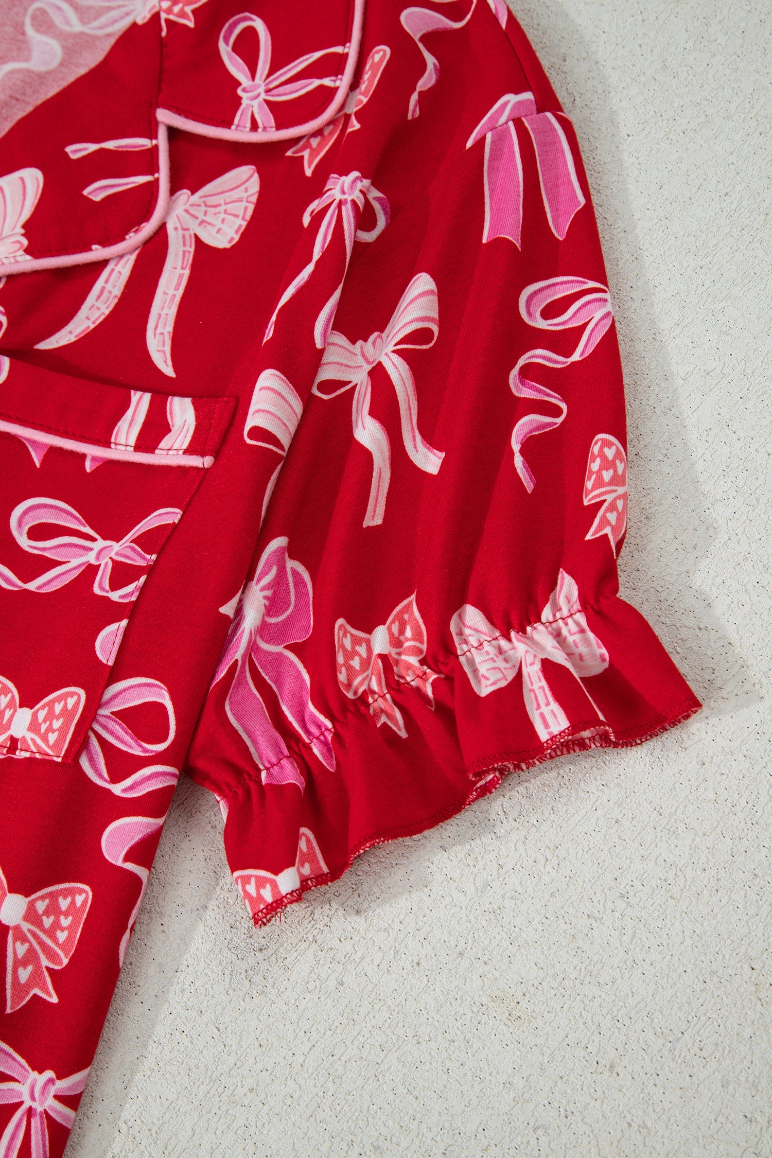 Red Sweet Bow Print Ruffled Short Sleeve Shirt Shorts 2pcs Pajama Set by Wild and Free Boutique
