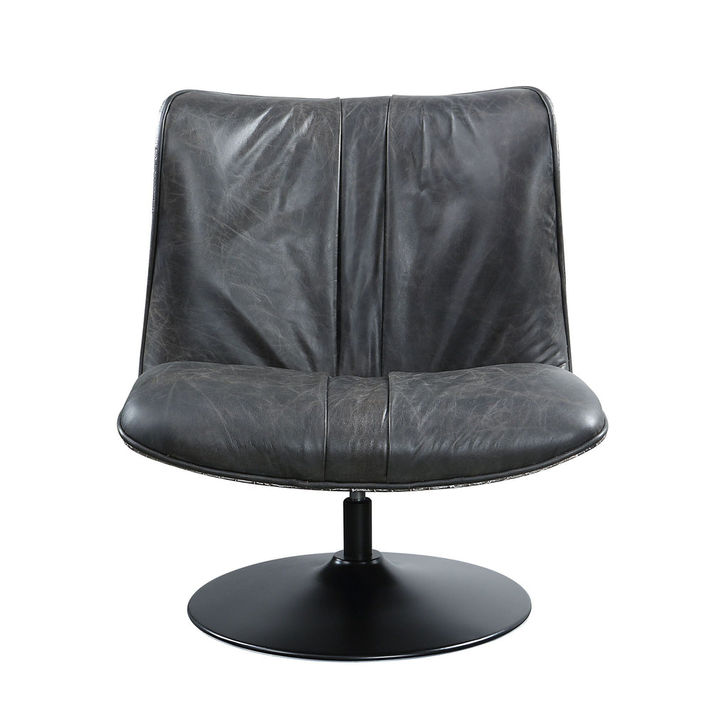 Piotr - Top Grain Leather Accent Chair With Swivel - Black by Unique Piece Furniture