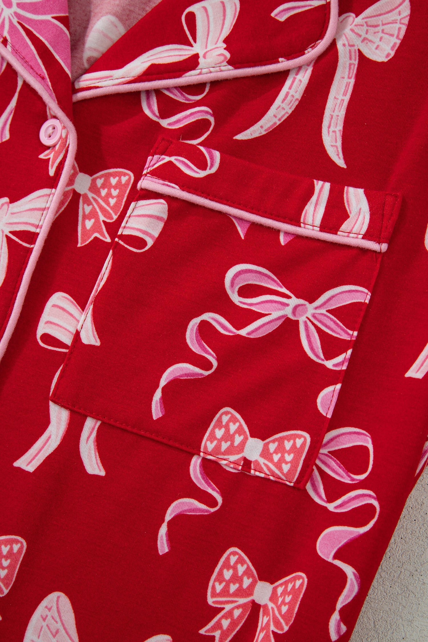 Red Sweet Bow Print Ruffled Short Sleeve Shirt Shorts 2pcs Pajama Set by Wild and Free Boutique