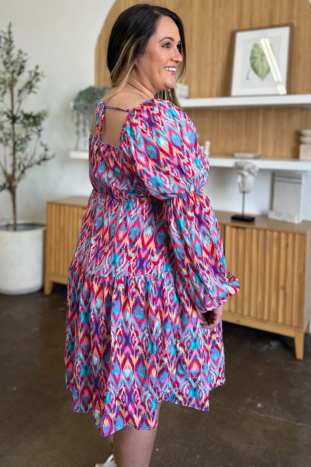 Double Take Full Size Printed Long Sleeve Dress by Wild and Free Boutique