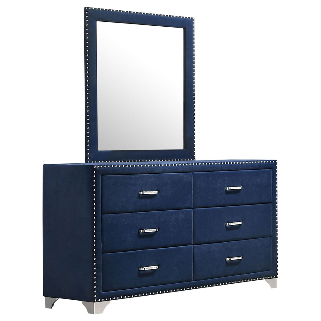 Melody 6-drawer Upholstered Dresser with Mirror Pacific Blue by Unique Piece Furniture