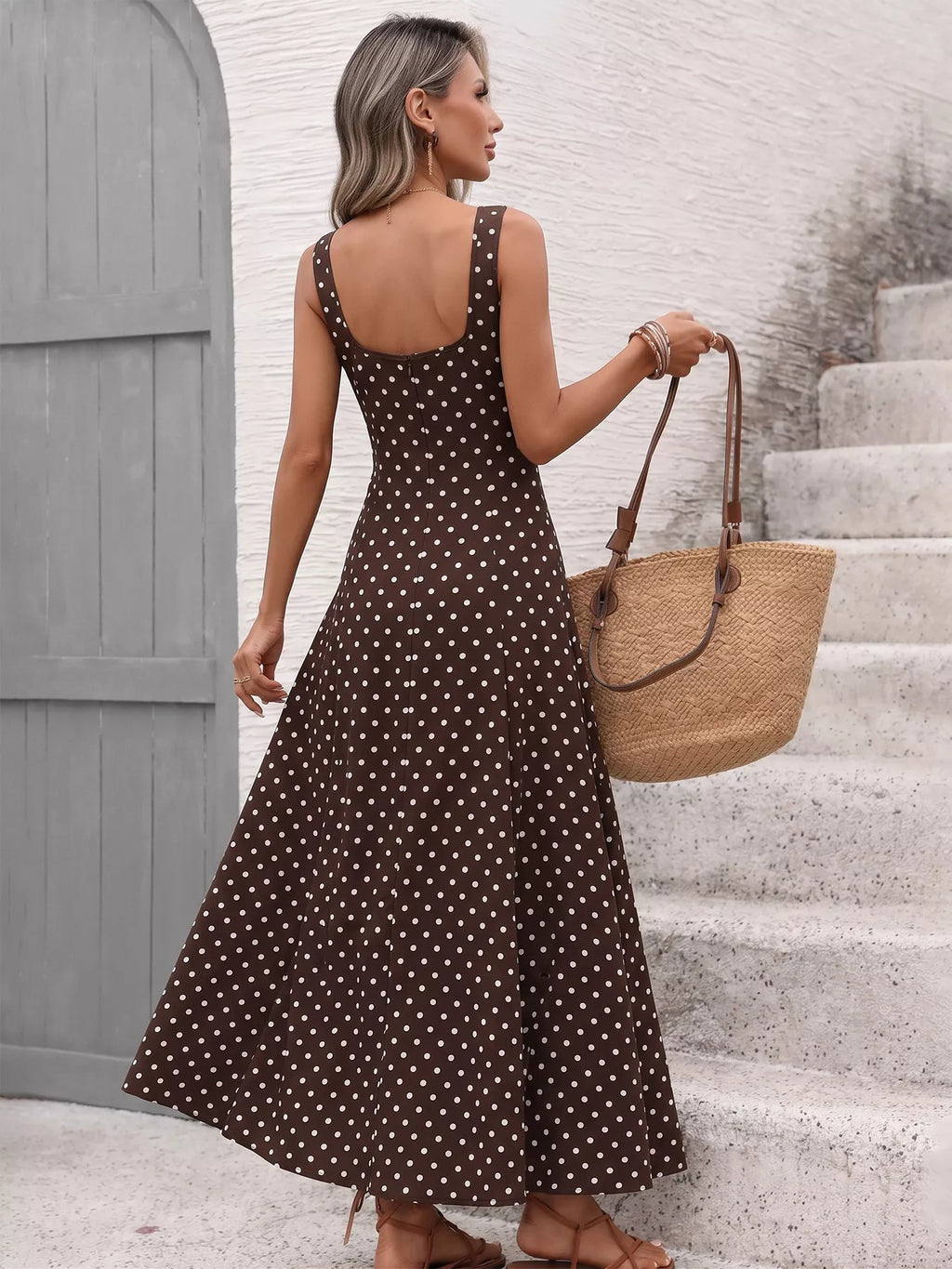 Polka Dot Sleeveless Maxi Dress by Shopiebay