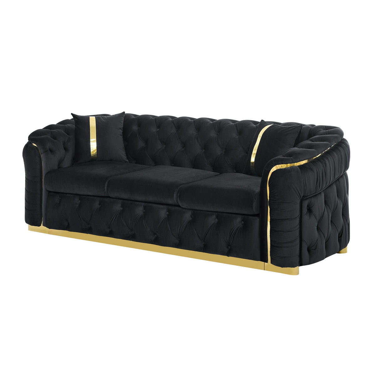 Button Tufted Couch With 2 Pillows, 3 Seater Luxury Chesterfield Sofa by Unique Piece Furniture