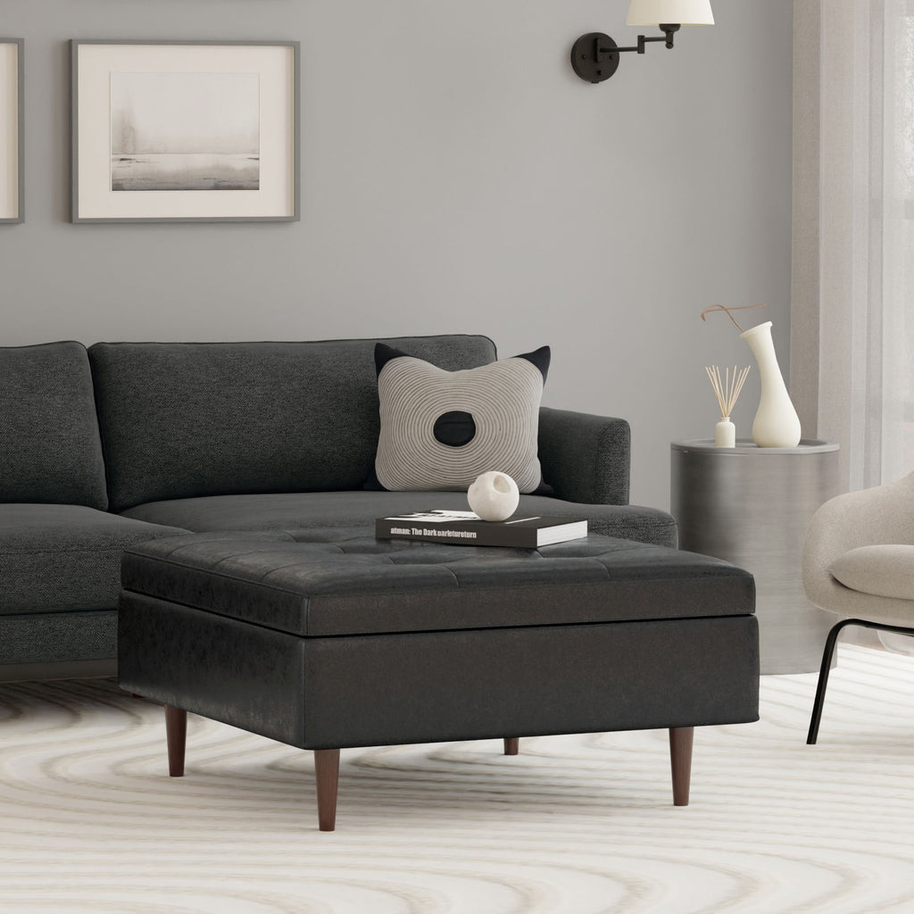 Shay - Large Square Coffee Table Storage Ottoman Mid-Century Style by Unique Piece Furniture