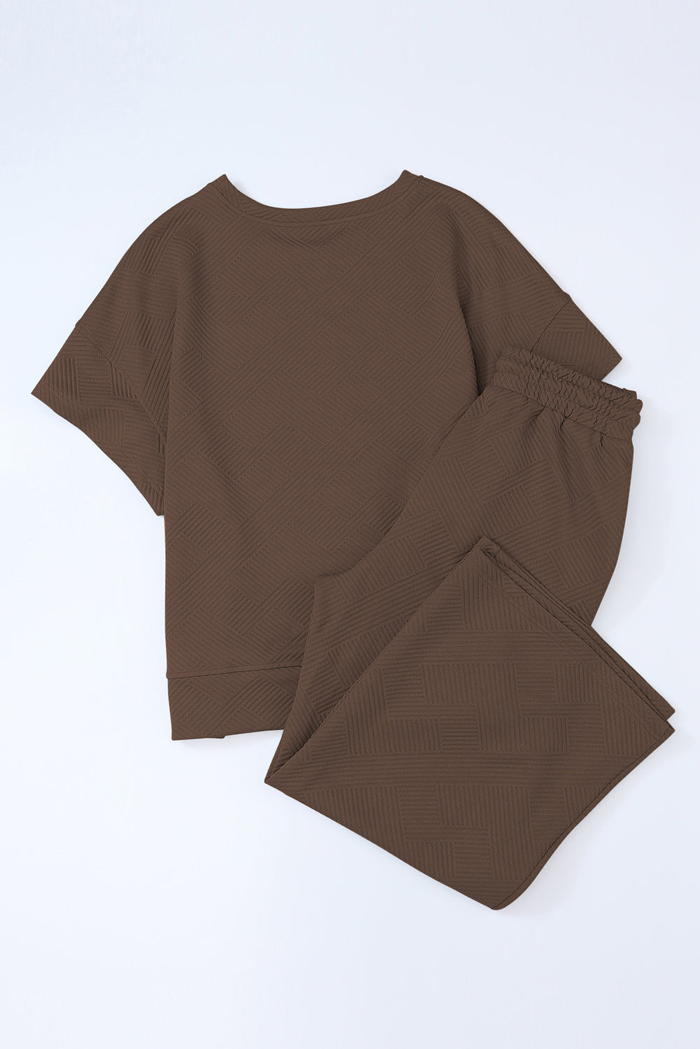 Brown Textured Loose Fit T Shirt and Drawstring Pants Set by Wild and Free Boutique