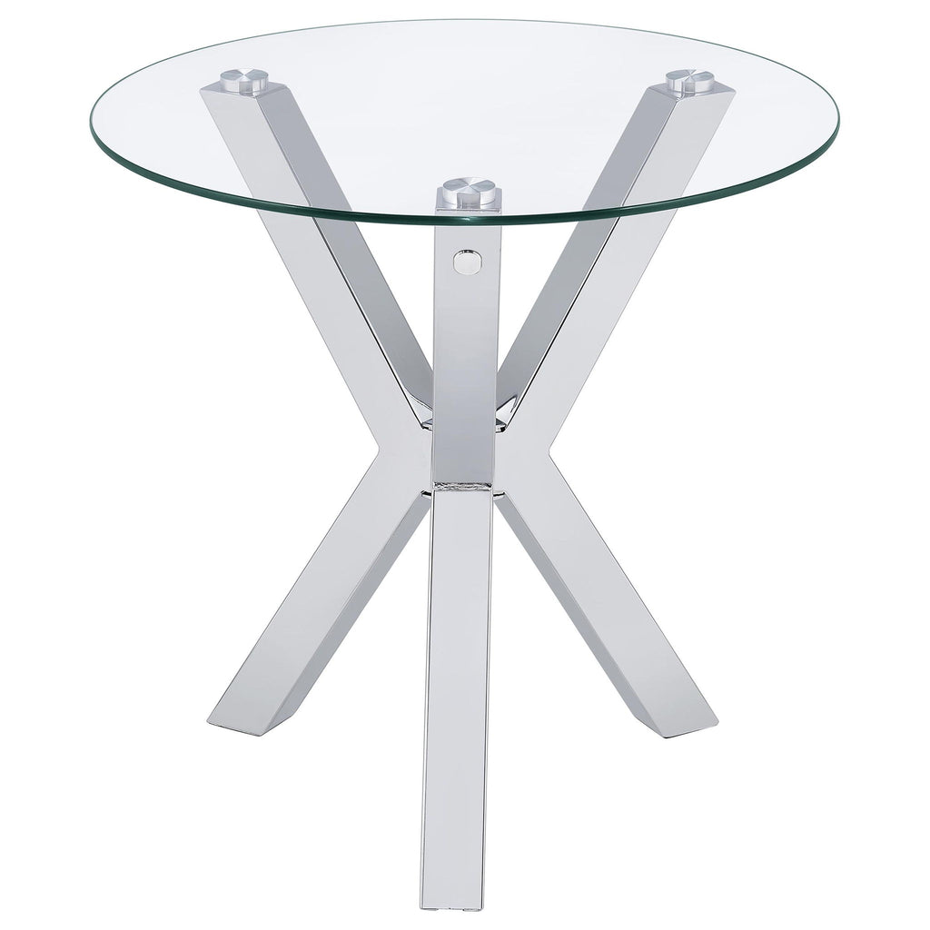 Kenzie Round Tempered Glass Top End Side Table Chrome by Unique Piece Furniture
