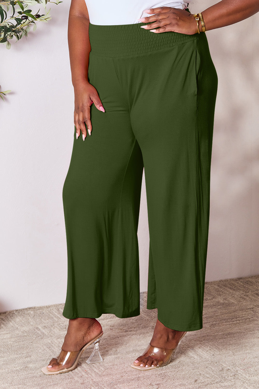 Double Take Full Size Smocked Wide Waistband Wide Leg Pants by Wild and Free Boutique