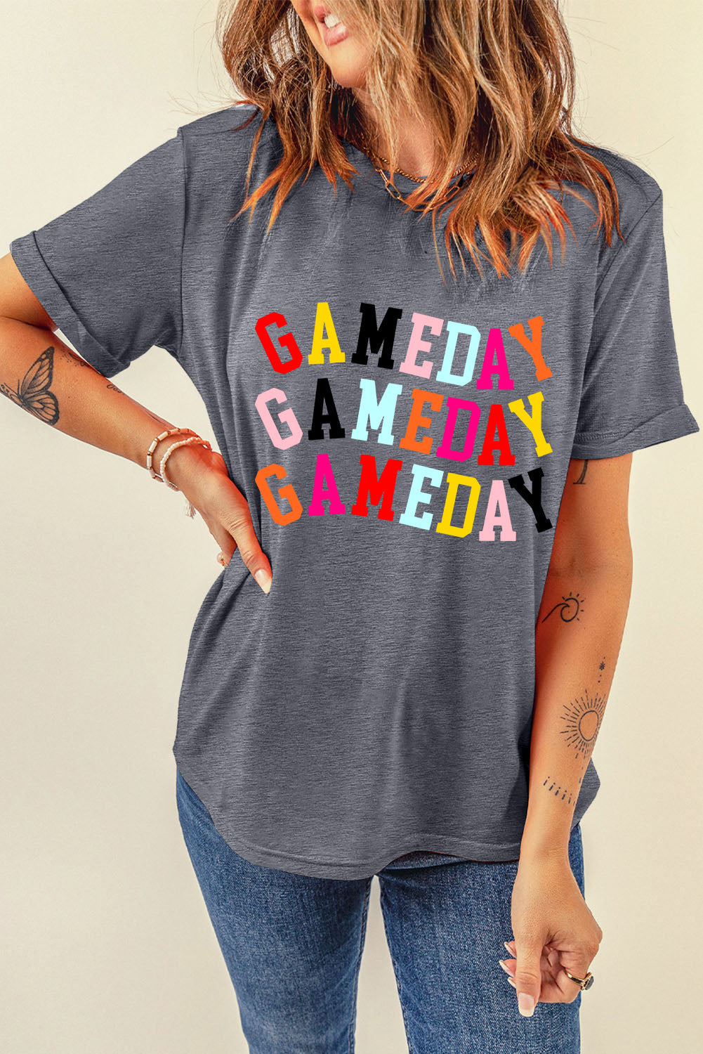 Gray Colorful GAME DAY Graphic Crew T Shirt by Wild and Free Boutique