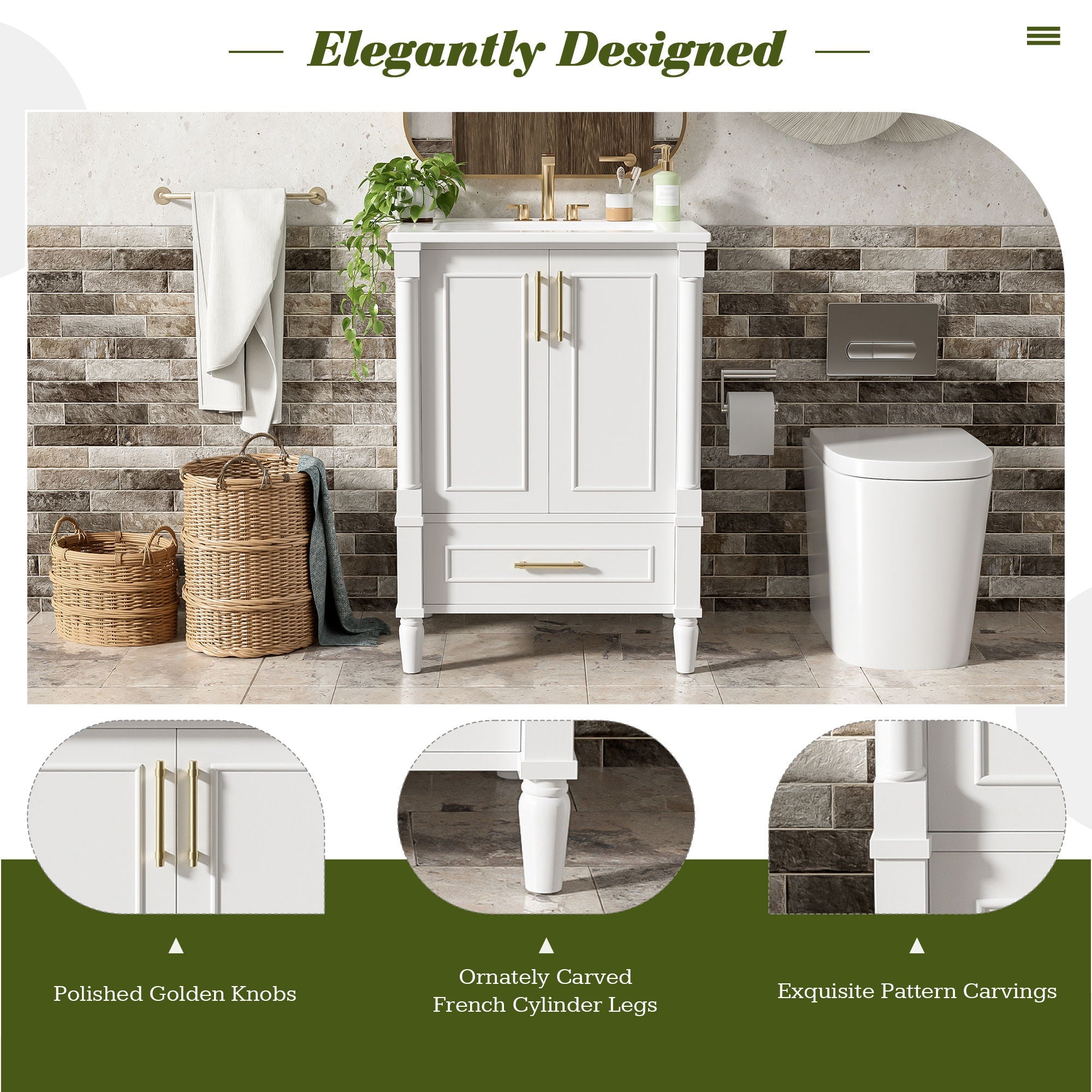 Bathroom Vanity With Ornate French Cylinder Legs, Soft Close Drawer by Unique Piece Furniture