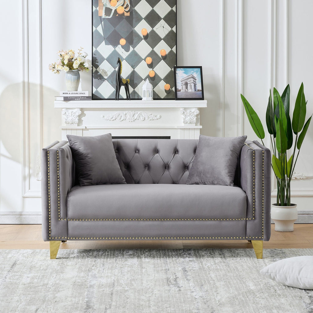 2 Seater Deep Seat Sofa With Button Nailhead, Square Arm by Unique Piece Furniture