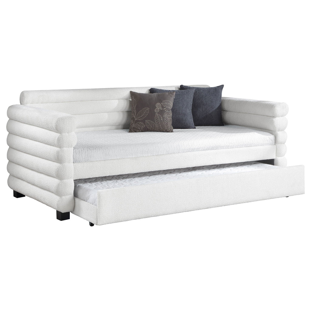 Patricia Boucle Upholstered Twin Day Bed with Trundle White by Unique Piece Furniture