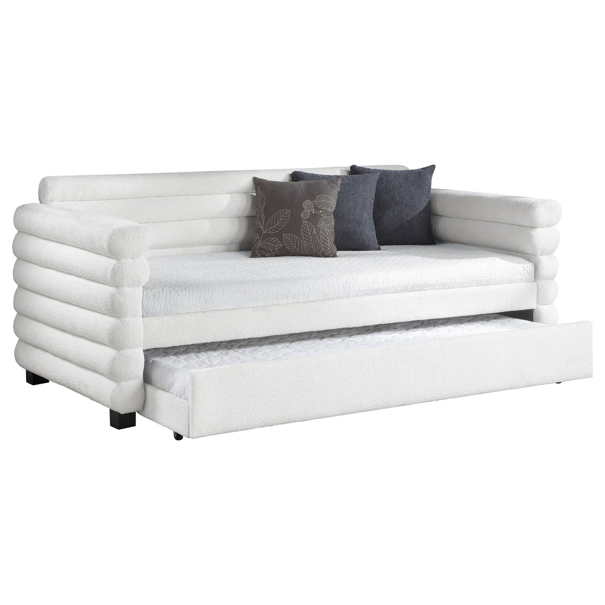 Patricia Boucle Upholstered Twin Day Bed with Trundle White by Unique Piece Furniture